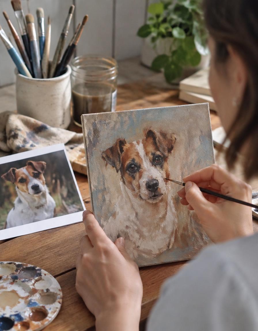 Cat Mathieu painting a dog portrait (placeholder photo)